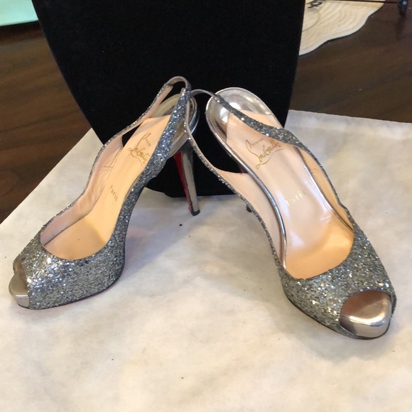 Christian Louboutin metallic leather & crushed sparkle classic red bottom heels